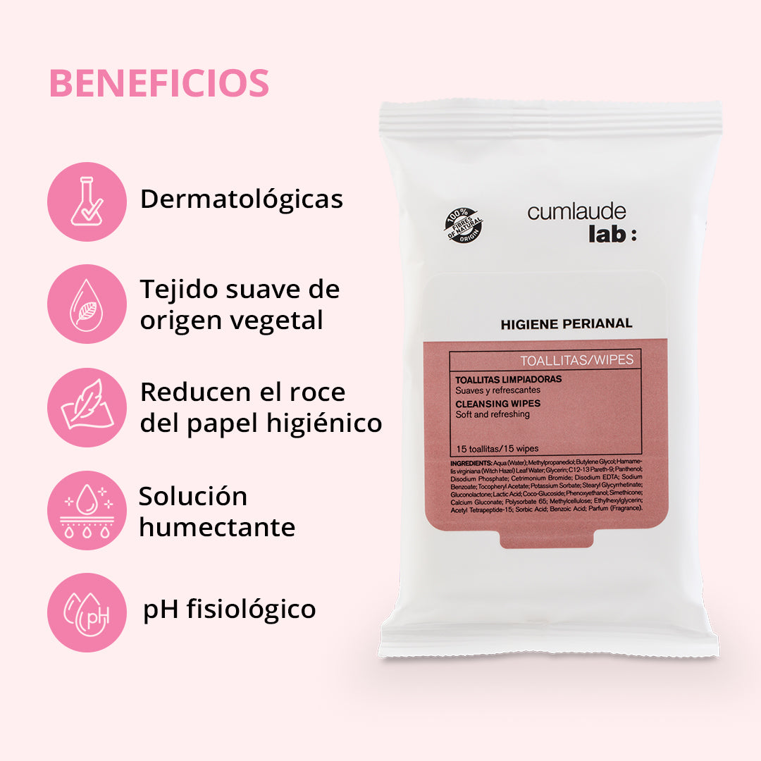 TOALLITAS PERIANALES: Limpiadoras, suaves y refrescantes.