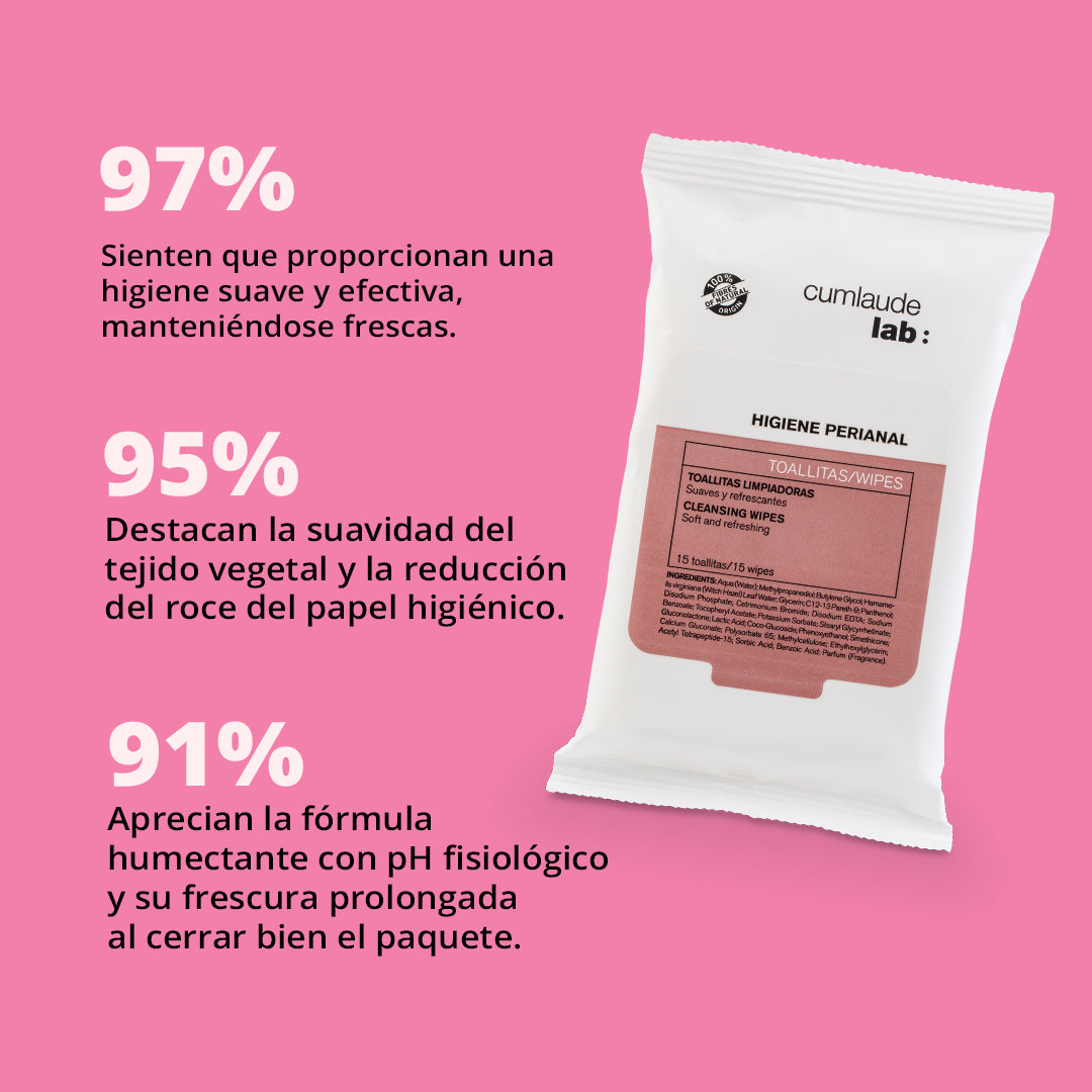 TOALLITAS PERIANALES: Limpiadoras, suaves y refrescantes.